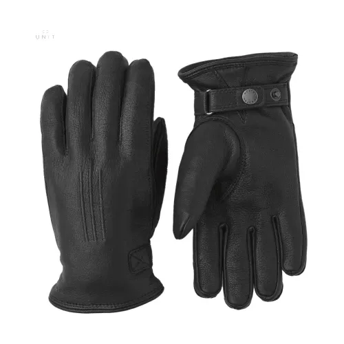 Hestra , Warm Deerskin Winter Gloves with Lambskin Lining ,Black male, Sizes: