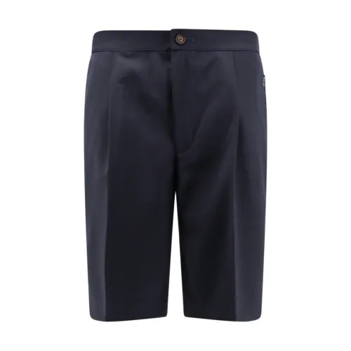Hevo , Blue Wool Shorts with Zip and Button ,Blue male, Sizes: