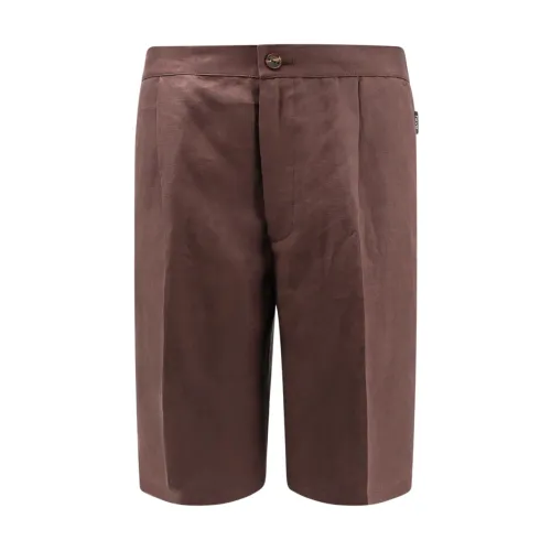 Hevo , Brown Linen Shorts with Zip and Button ,Brown male, Sizes: