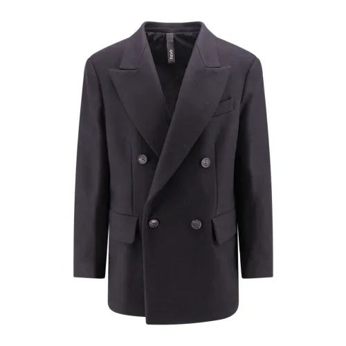 Hevo , Double-Breasted Wool Coat ,Black male, Sizes: