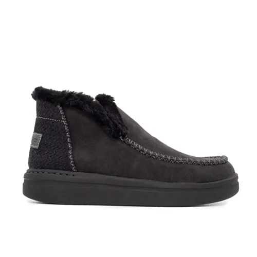 Hey Dude Shoes Denny Recycled Leather Grip Shoes - Jet Black - UK 4 (EU 37)