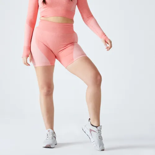 High-waisted Seamless Fitness Cycling Shorts - Pink