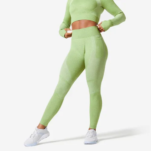 High-waisted Seamless Fitness Leggings With Phone Pocket - Green