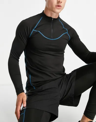 HIIT training 1/4 zip top with seam detail-Black