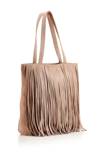 Hill & How Womens Fringed Tote Tote Beige (Taupe/Light Gold)