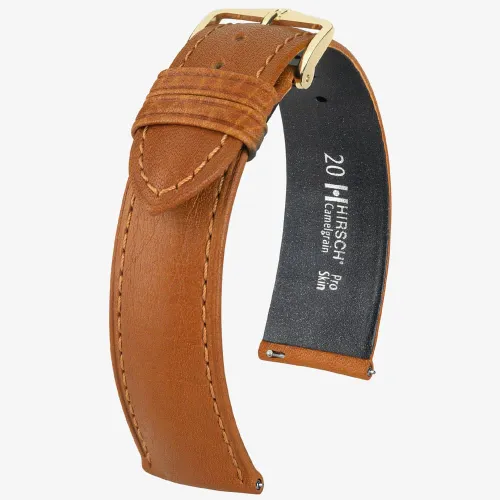 HIRSCH Camelgrain 16mm Long Honey Brown Leather Watch Strap 01009010-1-16
