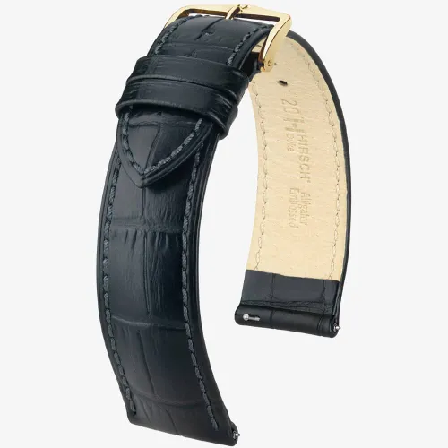 HIRSCH Duke 12mm Medium Black Leather Watch Strap 01028150-1-12