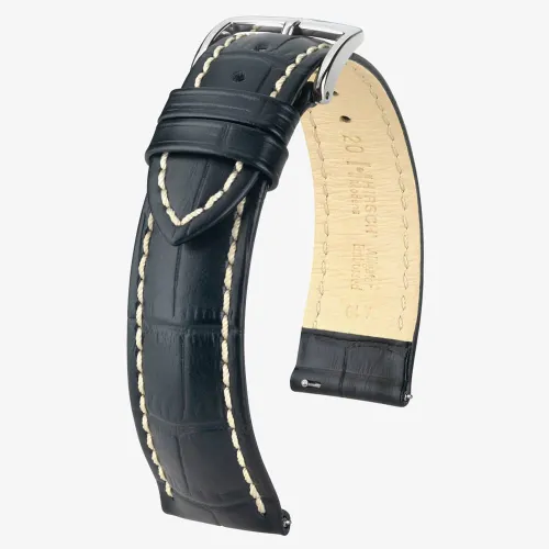 HIRSCH Modena 18mm Long Black Leather Watch Strap 10302850-2-18