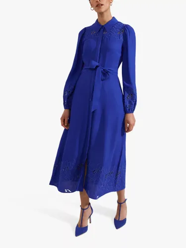 Hobbs Ada Embroidered Midi Shirt Dress, Lapis Blue - Lapis Blue - Female