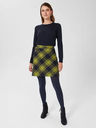 Hobbs Arianne Check Wool Mini Skirt, Green/Navy - Green/Navy - Female