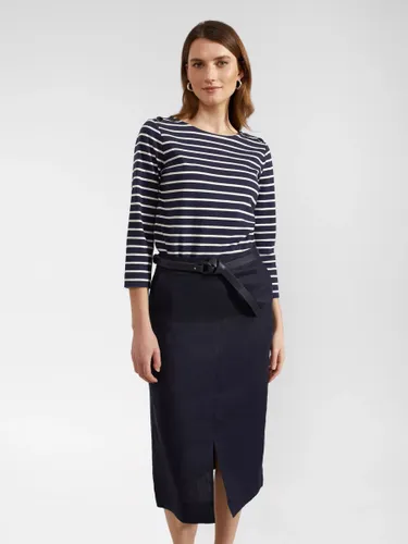 Hobbs Ashleigh Linen Midi Pencil Skirt, Navy - Navy - Female