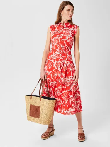 Hobbs Esme Floral Midi Shirt Dress, Coral Red/Ivory - Coral Red/Ivory - Female