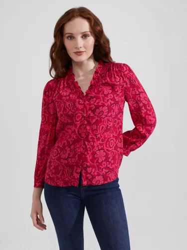 Hobbs Gloria Floral Frill Trim Shirt, Red/Pink - Red/Pink - Female