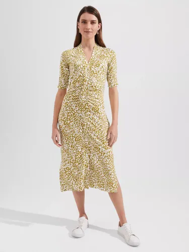 Hobbs Hatty Abstract Print Jersey Midi Dress, Mid Olive/Ivory - Mid Olive/Ivory - Female