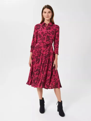 Hobbs Lainey Floral Print Shirt Dress, Rich Berry Red - Rich Berry Red - Female