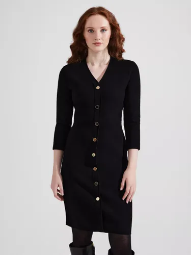Hobbs Marlee Rib Knit Button Front Dress, Black - Black - Female