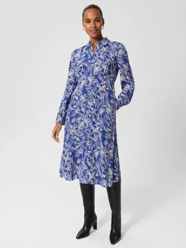 Hobbs Octavia Feather Print Shirt Dress, Blue/Multi - Blue/Multi - Female