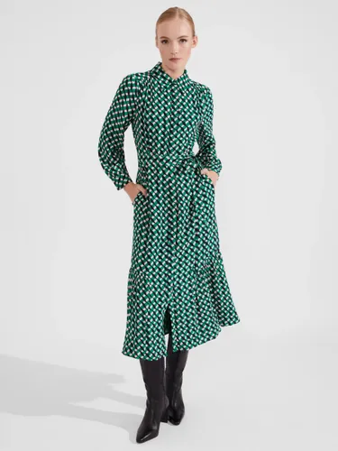 Hobbs Petite Emberly Geometric Print Midi Shirt Dress, Green/Multi - Green/Multi - Female
