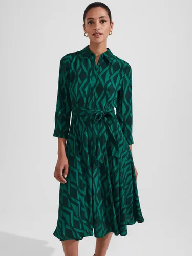 Hobbs Petite Lainey Geometric Print Shirt Dress, Green/Multi - Green/Multi - Female