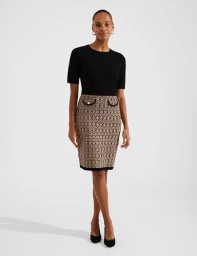Hobbs Womens Knitted Knee Length Shift Dress - 6 - Black Mix, Black Mix