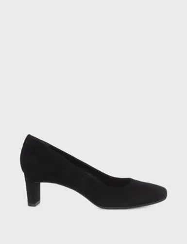 Hobbs Womens Suede Block Heel Square Toe Court Shoes - 3 - Black, Black