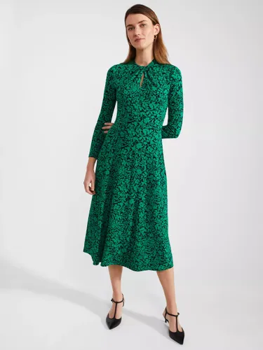 Hobbs Yasmin Midi Floral Jersey Dress, Green/Navy - Green/Navy - Female