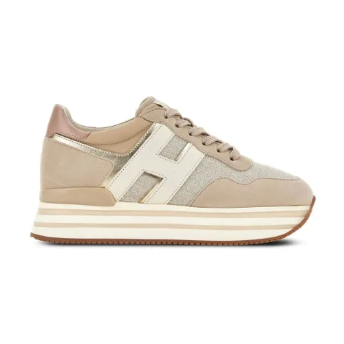 Hogan , Beige Sneakers with Platform and Logo Details ,Beige female, Sizes: