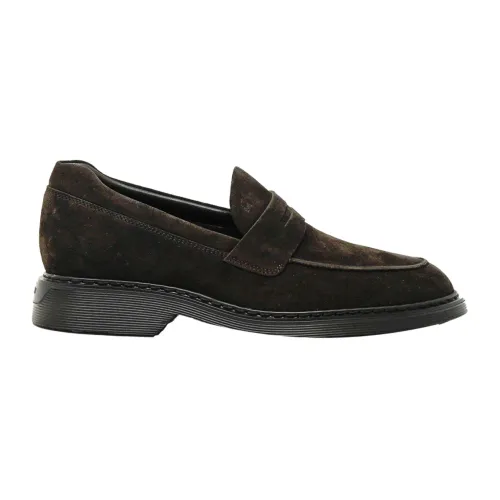Hogan , Stylish Brown Suede Moccasins ,Brown male, Sizes: