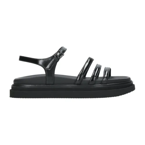 Hogan , Varnished Leather Flat Sandals ,Black female, Sizes: