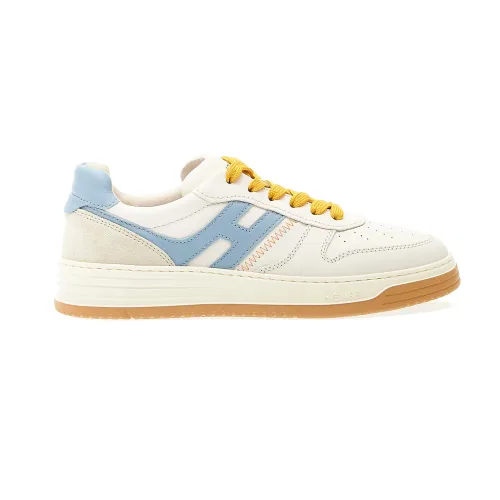 Hogan , White and Blue Leather Basketball Sneakers ,White male, Sizes: