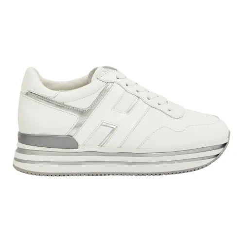 Hogan , White Leather Midi Platform Sneakers ,White female, Sizes: