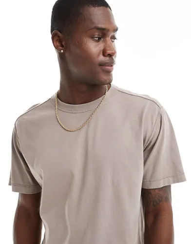 Hollister relaxed fit t-shirt in washed brown-Grey