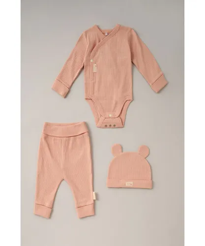 Homegrown Baby Unisex Pink Cotton Bodysuit, Jogger and Hat 3-Piece Set