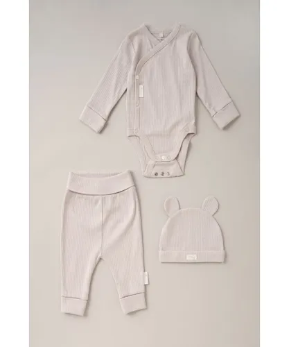 Homegrown Baby Unisex Taupe Cotton Bodysuit, Jogger and Hat 3-Piece Set