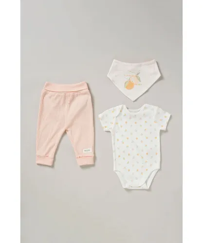 Homegrown Girls Floral Print 3-Piece Top, Joggers and Reversible Bib Outfit Set - Pink