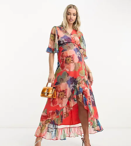 Hope & Ivy Maternity wrap floral midaxi dress in mixed floral-Multi