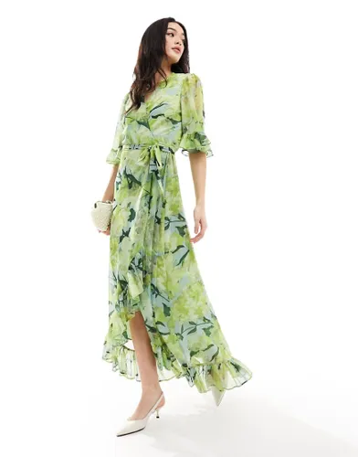 Hope & Ivy ruffle wrap maxi dress in green floral