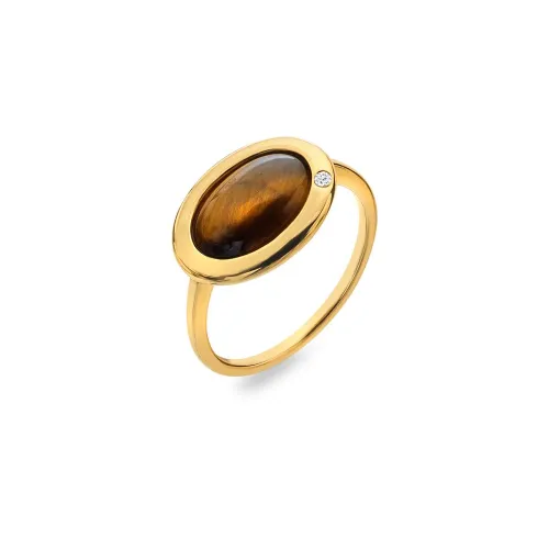 Hot Diamonds Gold Plated Sterling Silver Tigers Eye Ring - Small (M)