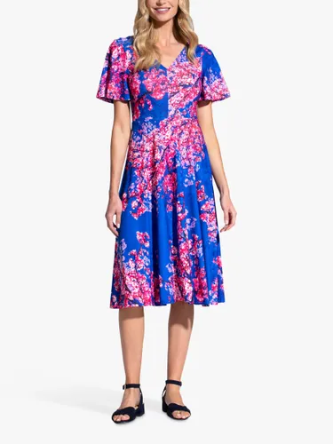 HotSquash Cherry Blossom Flared Midi Dress, Blue/Multi - Blue/Multi - Female