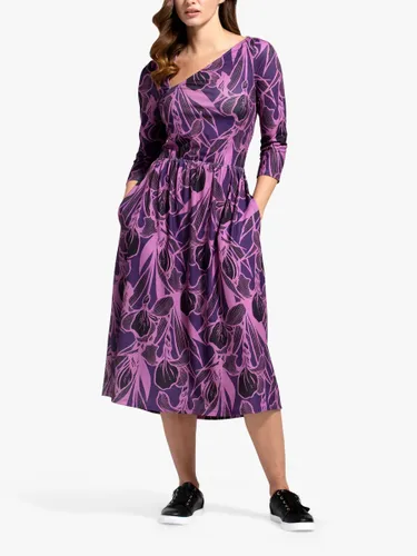 HotSquash Damson Floral Print Asymmetric Neck Midi Dress, Purple - Purple - Female