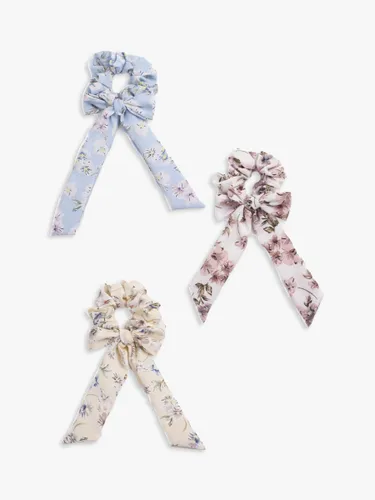 HotSquash Floral Bow Scrunchies, Pack of 3, Multi - Floral Pastel/Multi - Female