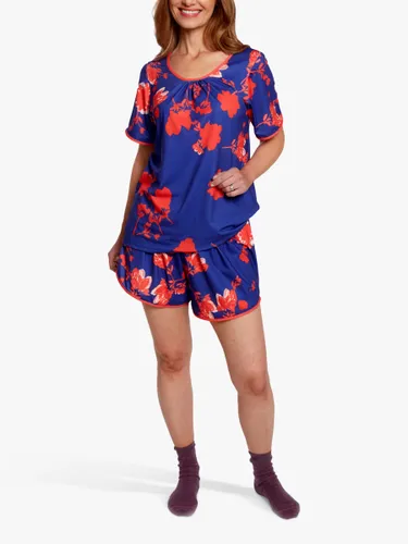 HotSquash Floral Print Shorts Pyjama Set, Blue/Red - Blue/Red - Female