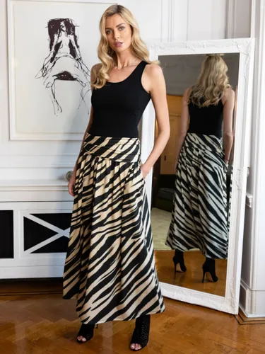 HotSquash Roll Top Animal Print Maxi Skirt, Beige/Black - Beige/Black - Female
