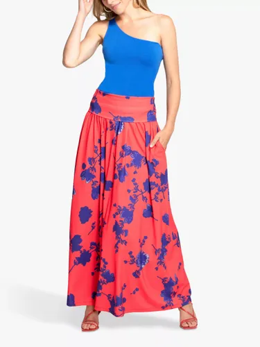 HotSquash Roll Top Floral Print Maxi Skirt, Red/Blue - Red/Blue - Female