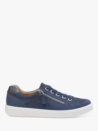 Hotter Chase II Extra Wide Fit Suede Zip and Go Trainers, Denim Blue - Denim Blue - Female