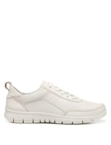 Hotter Womens Wide Fit Leather Lace Up Trainers - 4 - Ivory, Ivory,White Mix