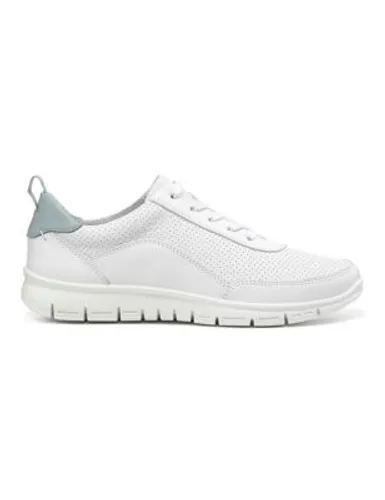 Hotter Womens Wide Fit Leather Lace Up Trainers - 6 - White Mix, White Mix