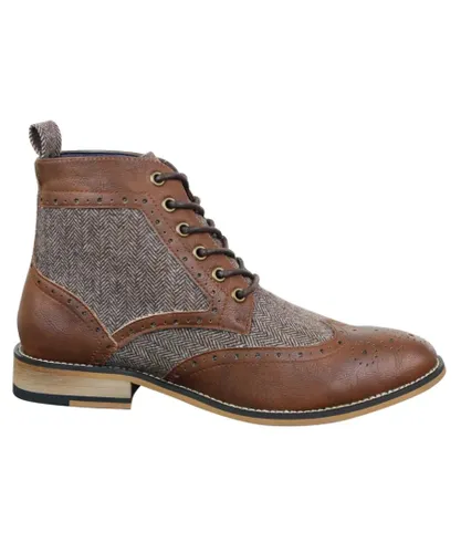 House of Cavani Mens Classic Tweed Oxford Ankle Boots in Brown Leather