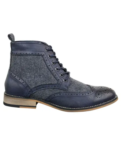 House of Cavani Mens Classic Tweed Oxford Ankle Boots in Navy Leather