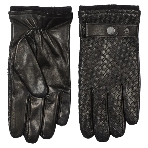 Howard London , Black Leather Braided Gloves ,Black male, Sizes: